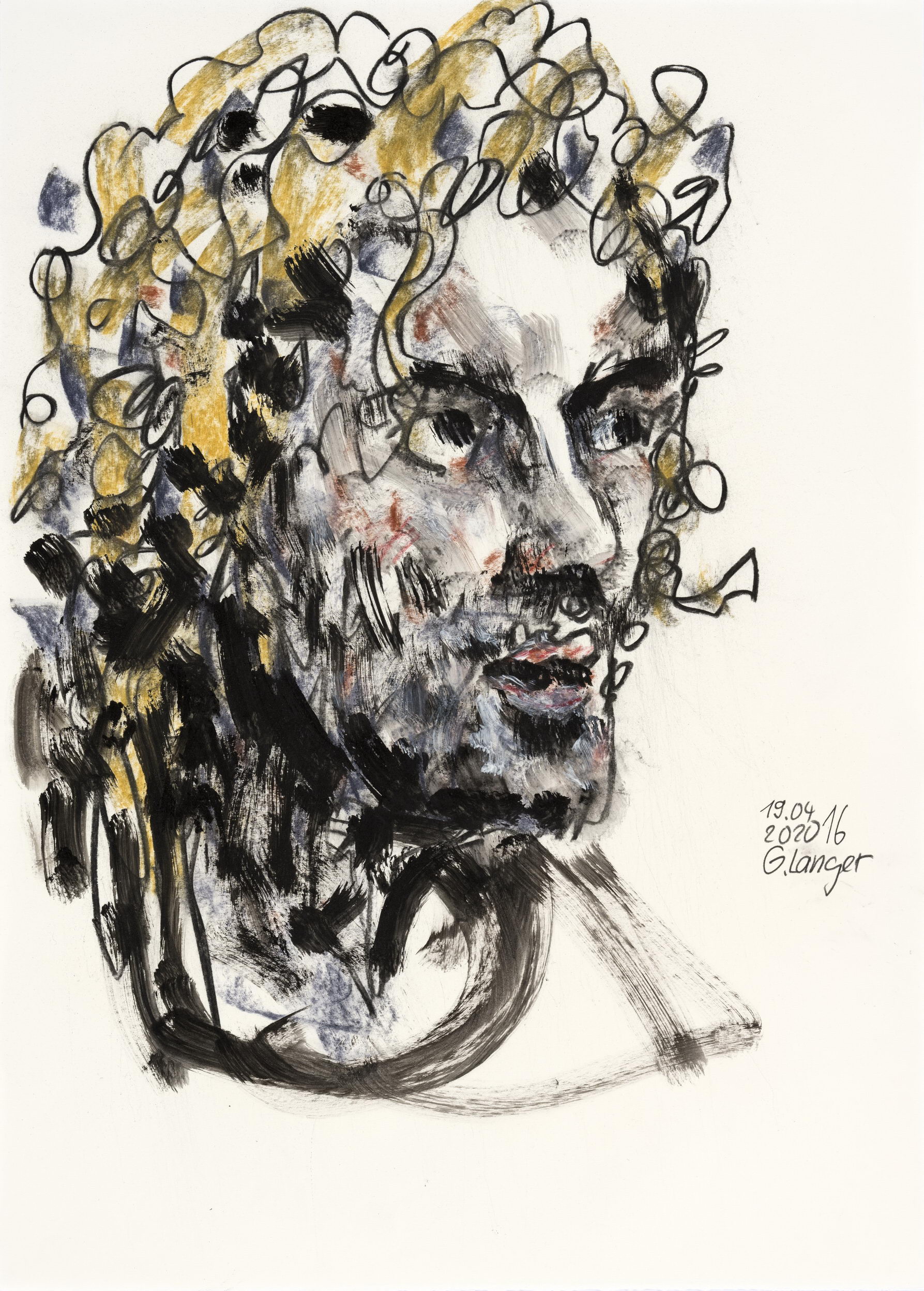 Gunter Langer, Männerportrait, 2020, Kohlezeichnung, Zeichenpapier, 71 x 51 cm